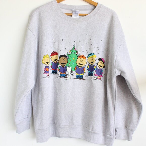 Peanuts Light Up Christmas Tree Gang Sweater Crew Neck Sz XXL Battery Powered - Picture 1 of 4